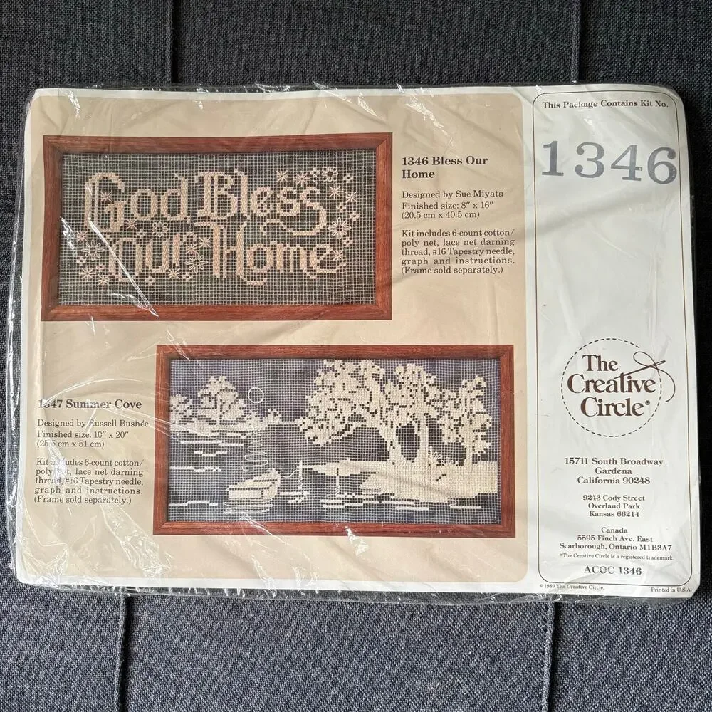 God Bless Our Home Vintage Lace Net Darning Kit by The Creative Circle - 1989